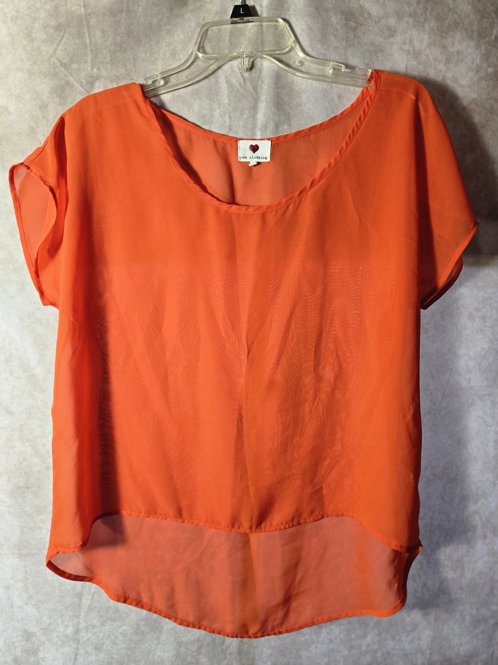 Orange Short Sleeve Blouse Sheer  Hi Lo Casual